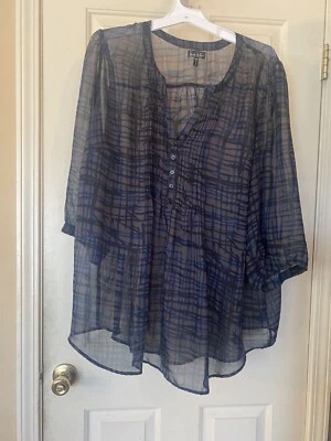 Blusa Top Nicole Miller New York Mujer Transparente Talla 2X Verde azulado Negro Gótico Bruja Foto 1 de 4