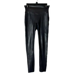 Spanx Leggings Women Small Black High Waist Ankle Length Faux Leather Pants Moto - Picture 1 of 8