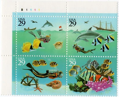 Scott #2866a Wonder of the Sea Plate Block of 4 Stamps - MNH - Image 1 of 2