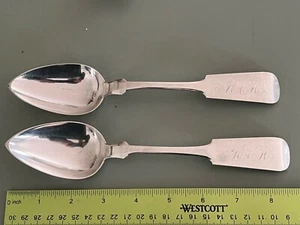 X Pair William Rogers Hartford CT Coin Silver Tablespoons serving spoons c1835 - Picture 1 of 3