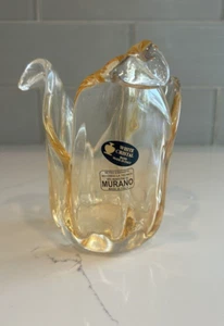 Murano White Cristal Clear Amber Glass Hand Made In Italy Candle Holder/Bowl - Picture 1 of 8