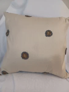 Handmade VITTORIO SILK & SATIN  Ivory/Blue Embroidered Throw Pillow,  Bed, Sofa - Picture 1 of 6