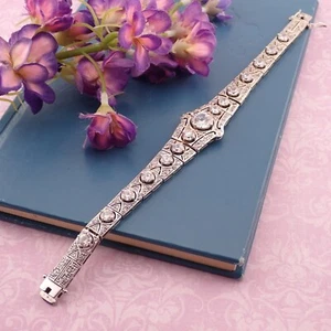 VTG Ross Simons Art Deco Style Clear CZ Sterling Silver 7 1/2" Bracelet 25 grams - Picture 1 of 8