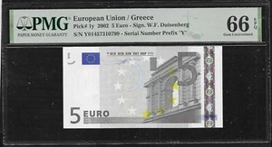 GREECE 5 EURO 2002 Duisenberg sig. printer N001F4 PMG 66EPQ GEM UNC! Very rare! - Picture 1 of 2