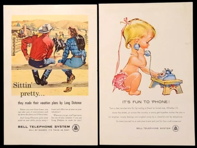 Bell Telephone 1950's Vintage Print Ads Cowboy Western Cute Baby - Image 1 of 3