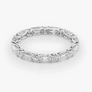 Banda de compromiso de eternidad de 2,00 quilates de diamante redondo esmeralda cultivada en laboratorio de oro blanco de 14 k - Imagen 1 de 9