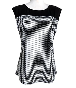 Calvin Klein Sleeveless Black White Wave Stripe Women's Top Blouse Size S - Imagen 1 de 12