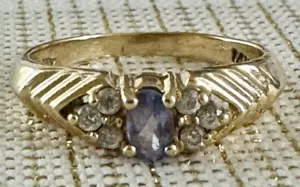 VINTAGE 14KT YELLOW GOLD DIAMOND & TANZANITE RING ~ 3.15 GRAMS ~ SIZE 7 - Picture 1 of 4