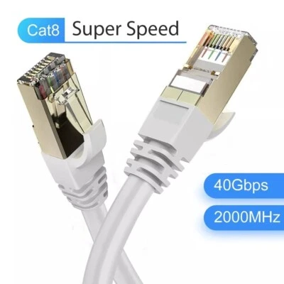 CAT8 ETHERNET CABLE 40GBPS RJ45 NETWORK LAN LEAD GOLD ULTRA-THIN SSTP PATCH LOT - Image 1 of 4