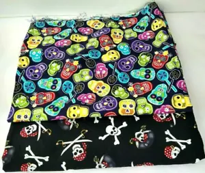 Tessuto teschio cotone lotto di 2 ossa incrociate pirata 7/8 yd e teschio zucchero piccolo pezzo - Foto 1 di 11
