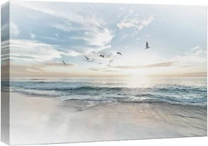 Sunrise Beach Nature Landscape Canvas Wall Art Print - Picture 1 of 5