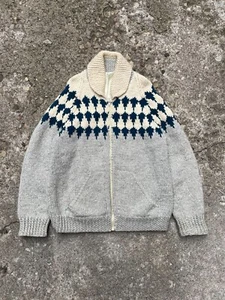 Vintage 1980's Cowichan Diamond Patterned Hand Knit Sweater Size L Heavy - Picture 1 of 5