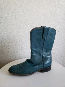 Justin Western Cowboy Midcalf Blue Leather Boots Mens 6.5 B - Picture 1 of 16