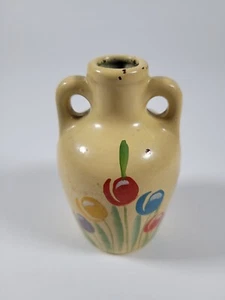 Uhl Yellow Double Handed MinatureMinature Vase With Painted Flowers - Picture 1 of 5