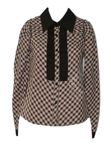 ISA CHIC Paris Size 38 Black Plaids Collared Button Down Long Sleeves Blouse - Bild 1 von 4