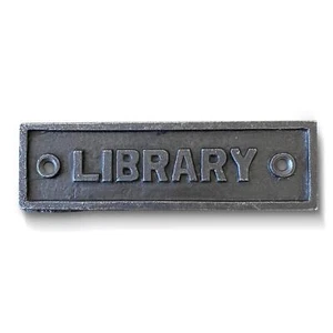 SIGNO DE PLACA BIBLIOTECA DE HIERRO FUNDIDO ESTILO ANTIGUO | 15 cm (L) x 4 cm (H) - Imagen 1 de 7