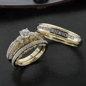2,55 Karat RD Cut Simulation Diamant His & Her Trio Set Wed. Brautring 14k Gold über - Bild 1 von 9
