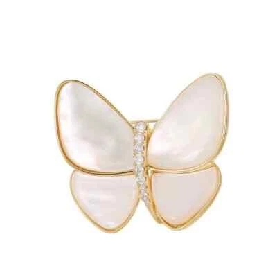 Natural Shell & Zirconia Brooch Vintage Elegant  Butterfly Pin Luxury for Women - Image 1 of 4