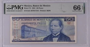 Mexico 50 Pesos 1981 P 73 Gem UNC PMG 66 EPQ - Picture 1 of 3