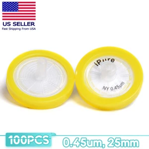 100pcs Nylon NY Syringe Filters 25mm 0.45um Pore Size Non-Sterile PP Prefilter - Bild 1 von 16