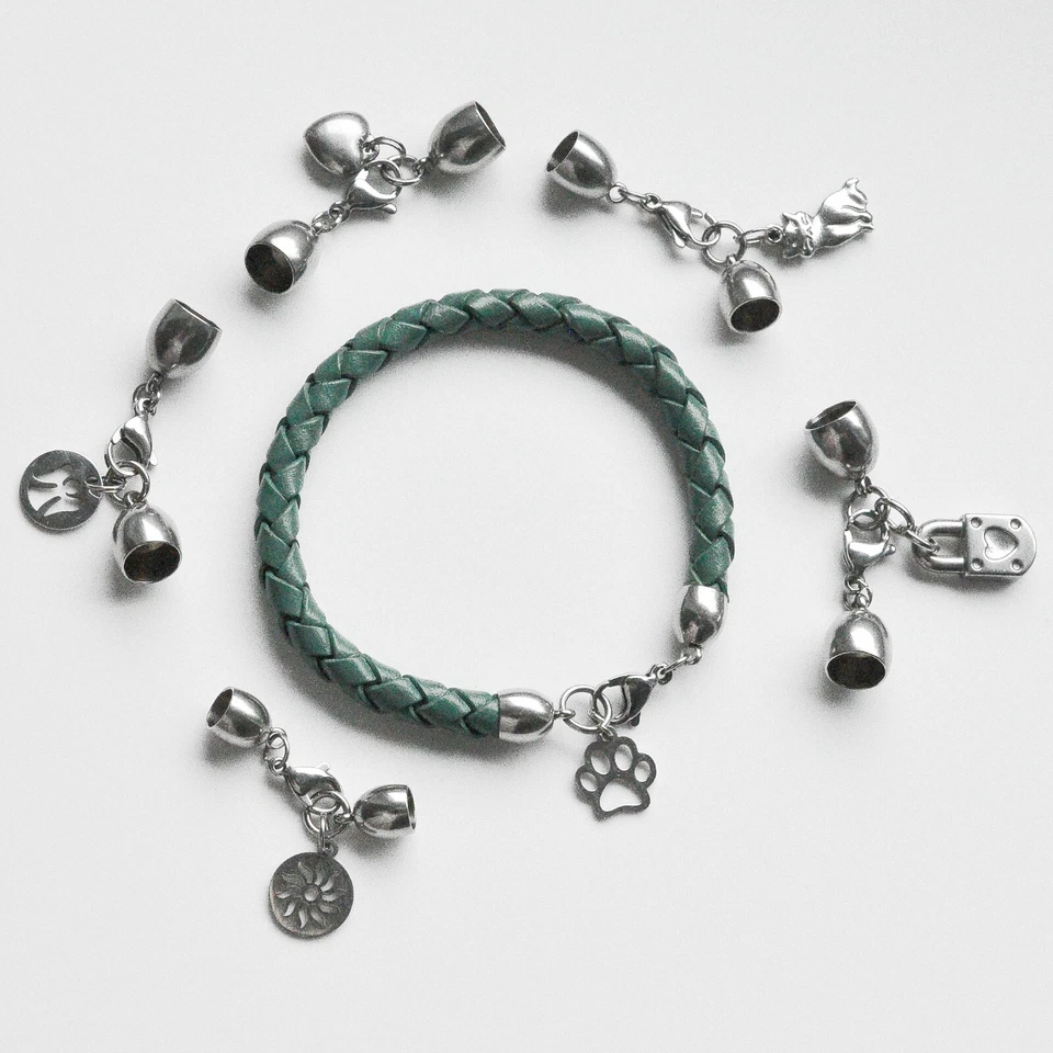 Ø 4 5 6 7 8 mm Edelstahl Endkappen mit Karabiner Verschlüsse und Pfote-Anhänger - Bild 1 von 1