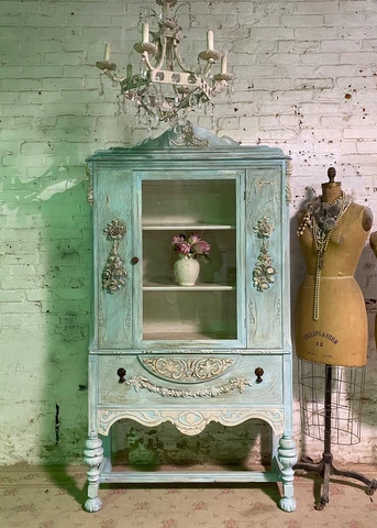 Painted Cottage Shabby Chic One of a Kind China Cabinet Cover