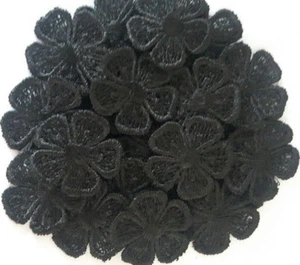 10/30/50 BLACK GUIPURE LACE DAISY FLOWER MOTIFS SEW ON FLOWER APPLIQUES - Picture 1 of 3