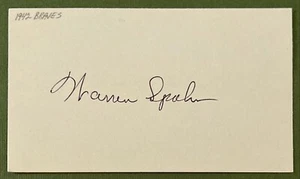 WARREN SPAHN AUTOGRAPHED INDEX CARD BASEBALL HALL OF FAMER 363 WINS N.Y.MET - Picture 1 of 1