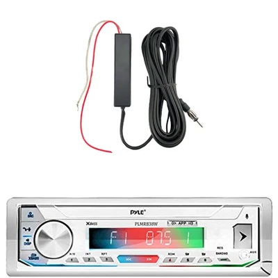 Pyle PLMRB39W Single DIN Boat Bluetooth MP3 Receiver, 12V Amplifier Booster Kit - Image 1 of 3