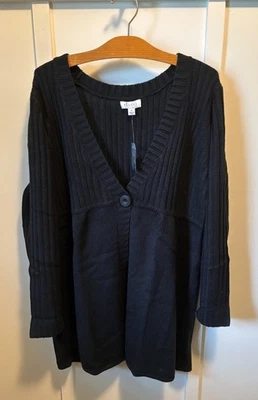 QVC Denim & Co. Cárdigan Tejido Negro Cierre de Un Botón Suéter Talla 1X Foto 1 de 4