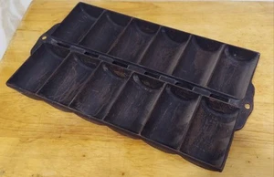 Vintage Gusseisen Französische Brötchen Pfanne Antik Tormarkiert 12 Fächer, UNMARKIERT - Bild 1 von 15