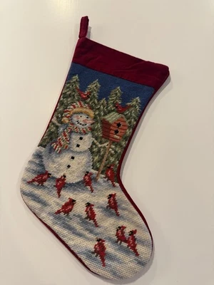 MEIAS DE NATAL DE LÃ BORDADAS FEITAS À MÃO BONECO DE NEVE CARDEAIS PÁSSAROS 123 CRIAÇÕES - Imagem 1 de 4