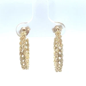 14k Yellow Gold Women’s Hollow Double Rope Style Small Hoop Earrings 2.40g - Picture 1 of 3