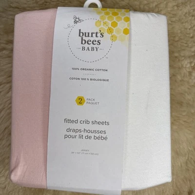Paquete de 2 sábanas para cuna Burt's Bees Baby 100 % algodón orgánico rosa y blanco Foto 1 de 4