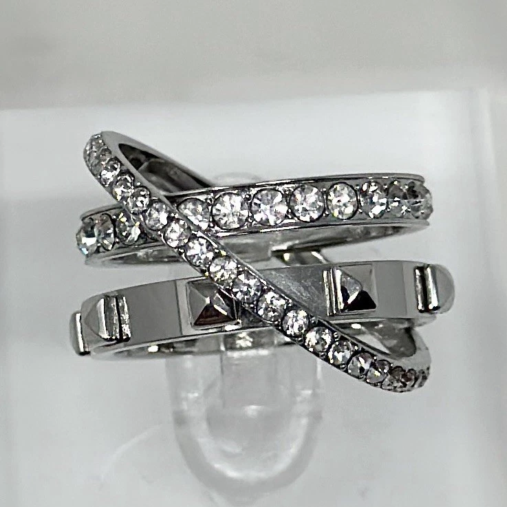 Anillo Michael Kors Plata Pavé Estrás Tachonado Banda Talla 6 Moderno Glamour Foto 1 de 4