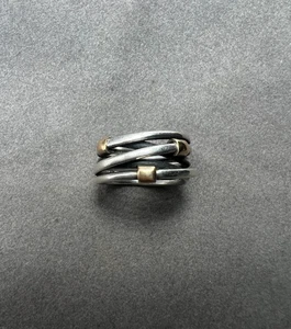 Retired Pandora Sterling Silver Rope Two Tone Ring with 14k Gold 190383 - Picture 1 of 8