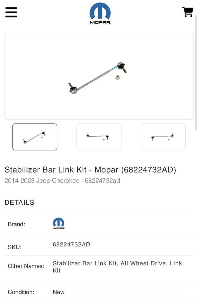 NUEVO Kit de eslabones estabilizadores delanteros originales Mopar 68224732AD 14-23 Jeep Cherokee Foto 1 de 3