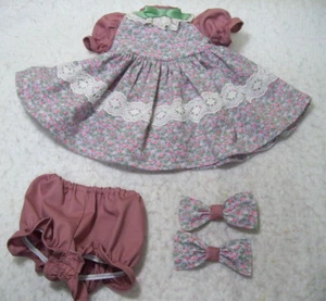 TINY FLOWERS DRESS, PANTIES, & HAIR BOWS-- MADE TO FIT 15" DOLLS--OOAK - Picture 1 of 3
