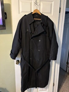 Mens Adolfo Black Double Breasted Trenchcoat With Removable Print Liner Size 46R - Picture 1 of 10