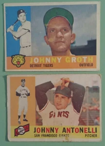 MLB 1960 Topps #171 JOHNNY GROTH DETROIT TIGERS & #80 JOHNNY ANTONELLI SF GIANTS - Picture 1 of 2