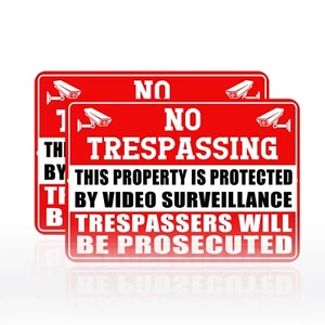 2 Pack Large No Trespassing Private Property Sign Video Surveillance Metal Signs - Picture 1 of 7
