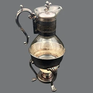 Vtg FB Rogers Silver Plated Glass Coffee Tea Carafe Pot with Candle Warmer Base - Picture 1 of 22