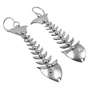 Sterling 925 Taxco Silver Fish Skeleton Earrings Gift Boxed - Picture 1 of 5