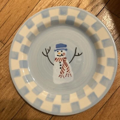 Boneco de neve vintage Hartstone 8” prato de salada Snow People azul feito nos EUA - Imagem 1 de 2