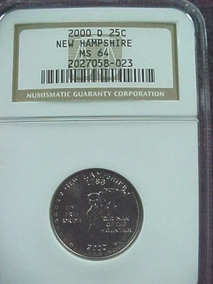 2000 D NEW HAMPSHIRE STATE QUARTER NGC  MS 64 - Image 1 of 3