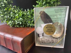 Kit de limpieza de espacio de bendición de casa vela de té de pluma de aceite con cáscara de salvia blanca - Imagen 1 de 1