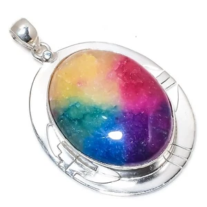 Colgante de joyería de plata de ley 925 hecho a mano con piedras preciosas de cuarzo solar arco iris - Imagen 1 de 6