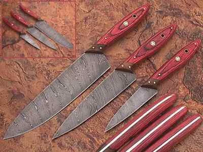 Küchenmesser-Set 3 Teilig mit handgeschmiedet Damaststahlklingen Handgefertigtes - Bild 1 von 4
