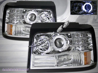92-96 FORD BRONCO F-150 / 250 / 350 CROMO TRANSPARENTE PROYECTOR FAROS HALO LED Foto 1 de 2
