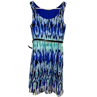 Vestido Ronnie Nicole Mujer Sin Mangas Azul Acuarela Talla 10 Forrado Cinturón Cintura Foto 1 de 4